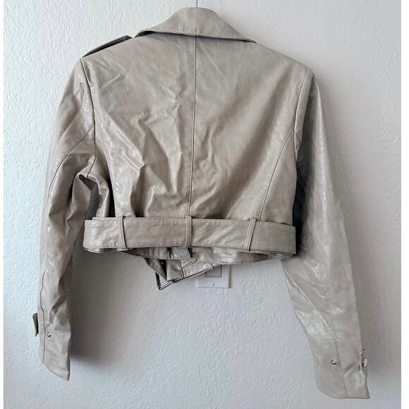 Lamarque Women's Katija Faux Leather Chic Cropped Coat Belted Waist Snap Closure - Picture 8 of 13